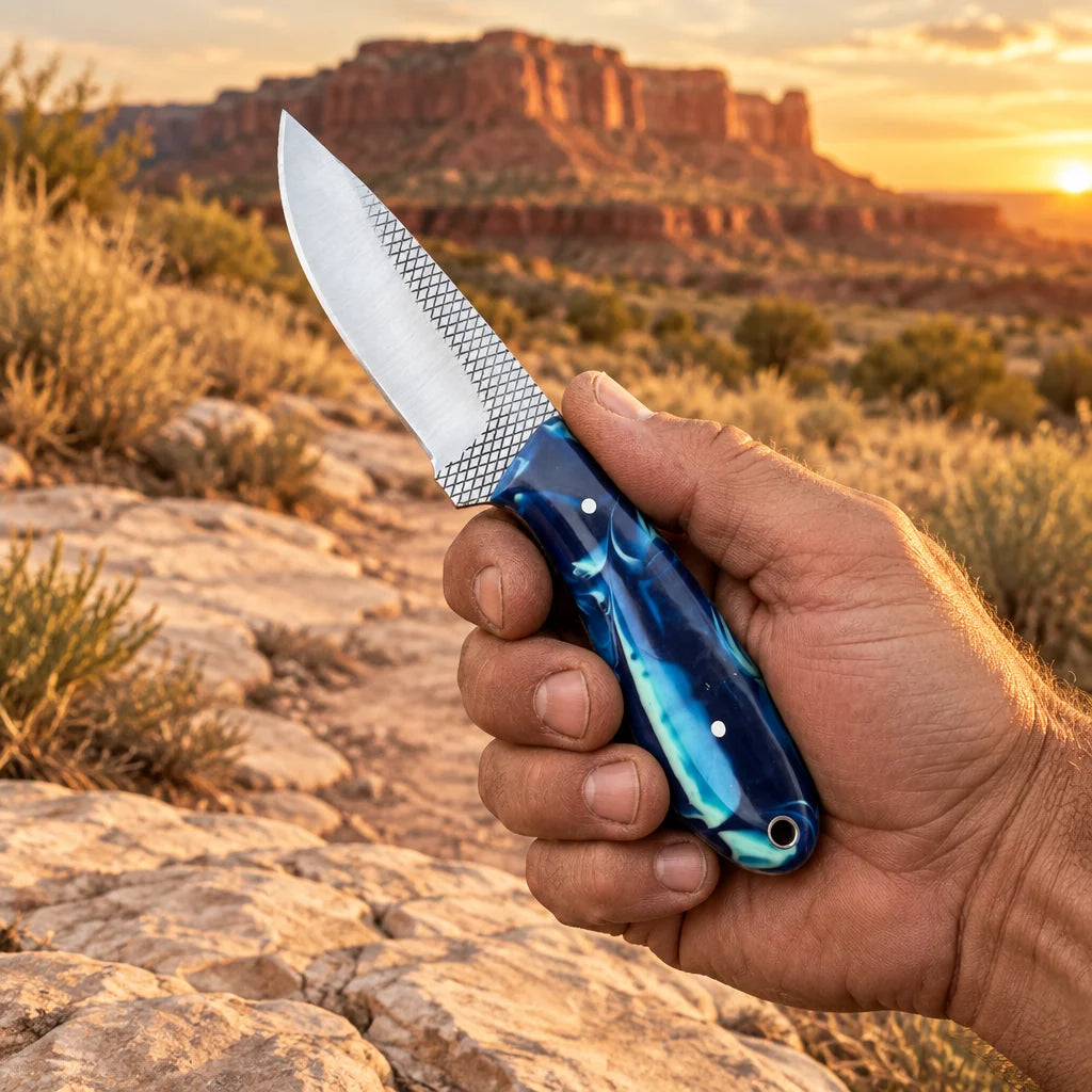 Blue Prairie Outlaw — Handmade Old Farrier Rasp Knife