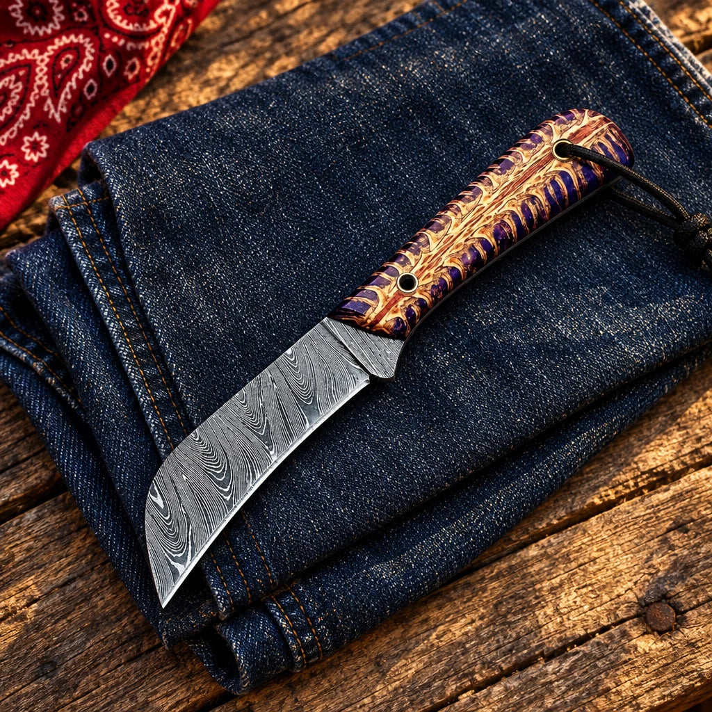 Purple Pine Maverick — Handmade Damascus Steel Knife