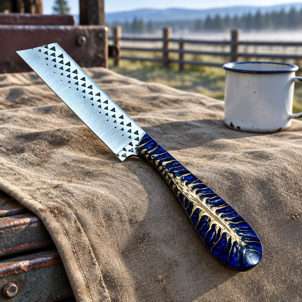 Blue Pine Outlaw — Handmade Farrier Rasp Knife