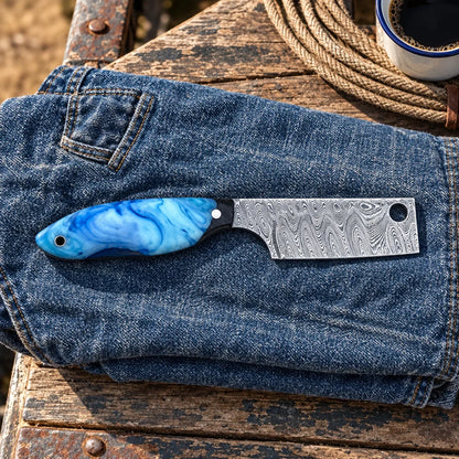 Blue Feather Drifter — Handmade Damascus Steel Knife