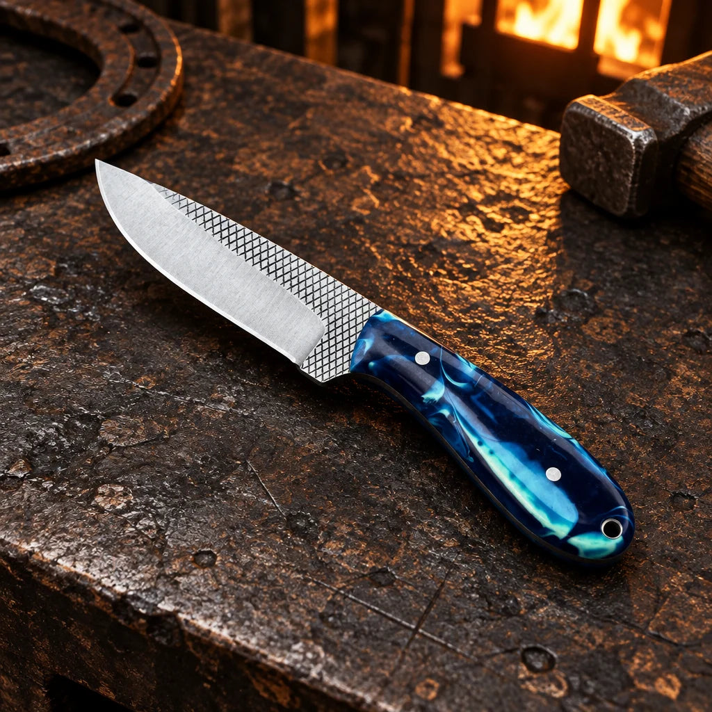 Blue Prairie Outlaw — Handmade Old Farrier Rasp Knife