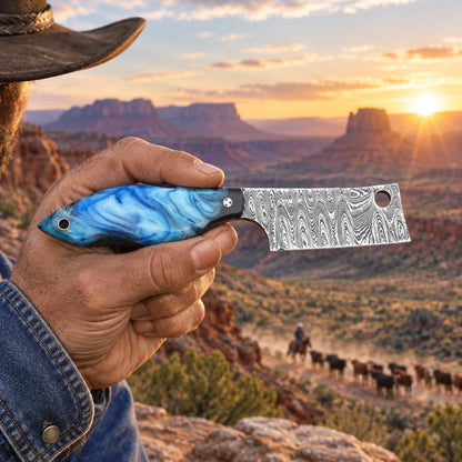 Blue Feather Drifter — Handmade Damascus Steel Knife