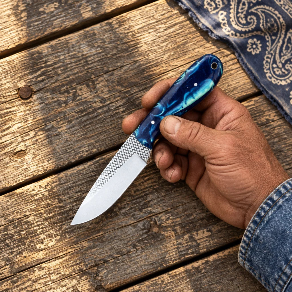 Blue Prairie Outlaw — Handmade Old Farrier Rasp Knife