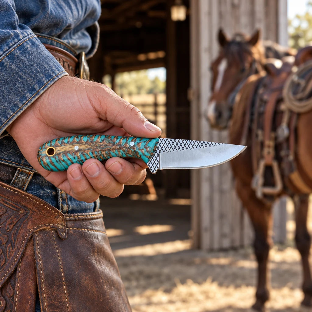 Turquoise Trail Rider — Handmade Farrier Rasp Knife