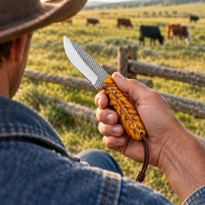 Sunset Pine Rider — Handmade Farrier Rasp Knife