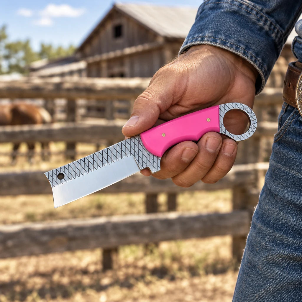 Pink Spur Outlaw — Handmade Farrier Rasp Knife