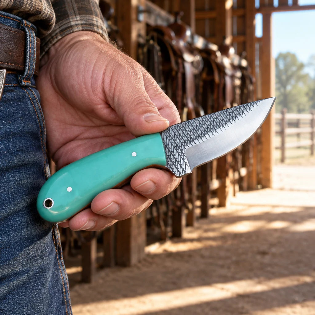 Sagebrush Turquoise Outlaw — Handmade Farrier Rasp Knife