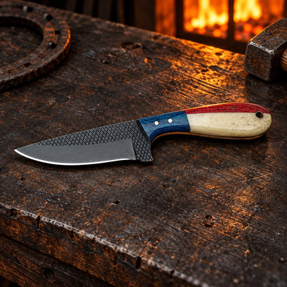 Red & Blue Lone Star Outlaw — Handmade Farrier Rasp Knife