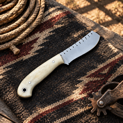 Pale-handled knife in a Western ranch flat lay