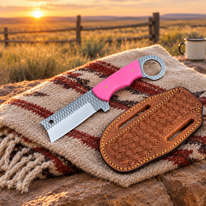 Pink-handled knife at a ranch camp