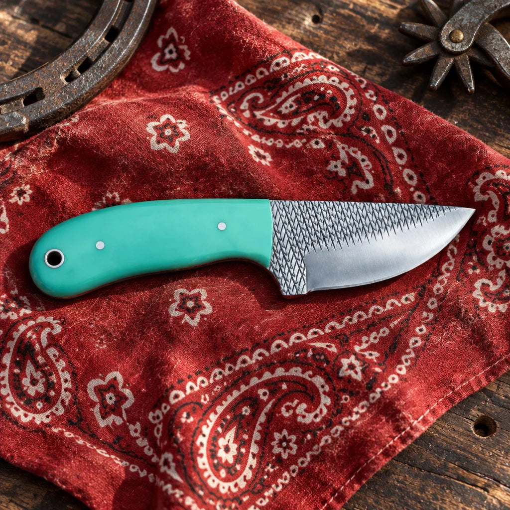 Sagebrush Turquoise Outlaw — Handmade Farrier Rasp Knife