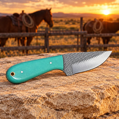 Sagebrush Turquoise Outlaw — Handmade Farrier Rasp Knife
